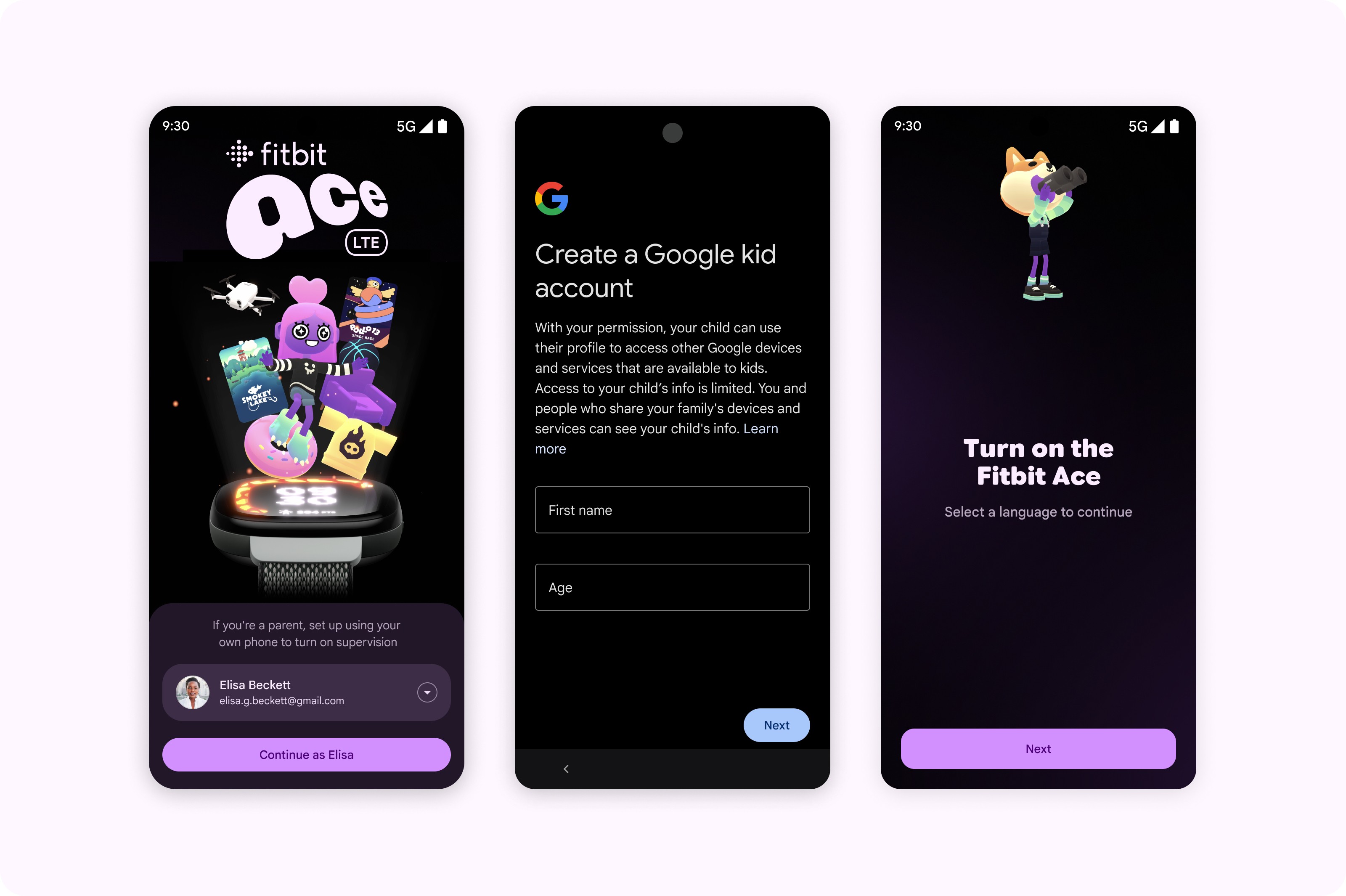 Onboarding across Ace and Google-owned screens