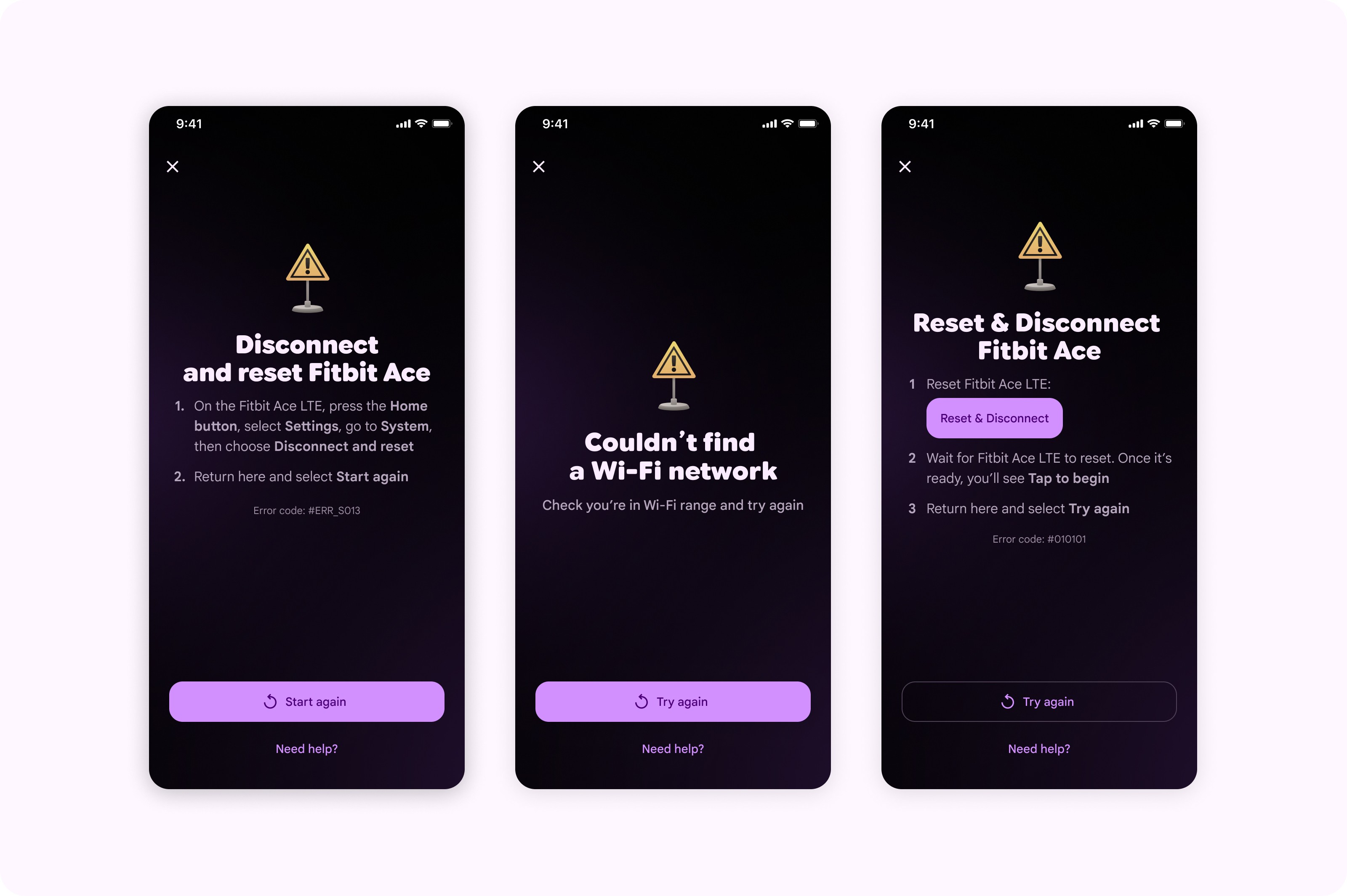 Onboarding setup and recovery states in the parent app