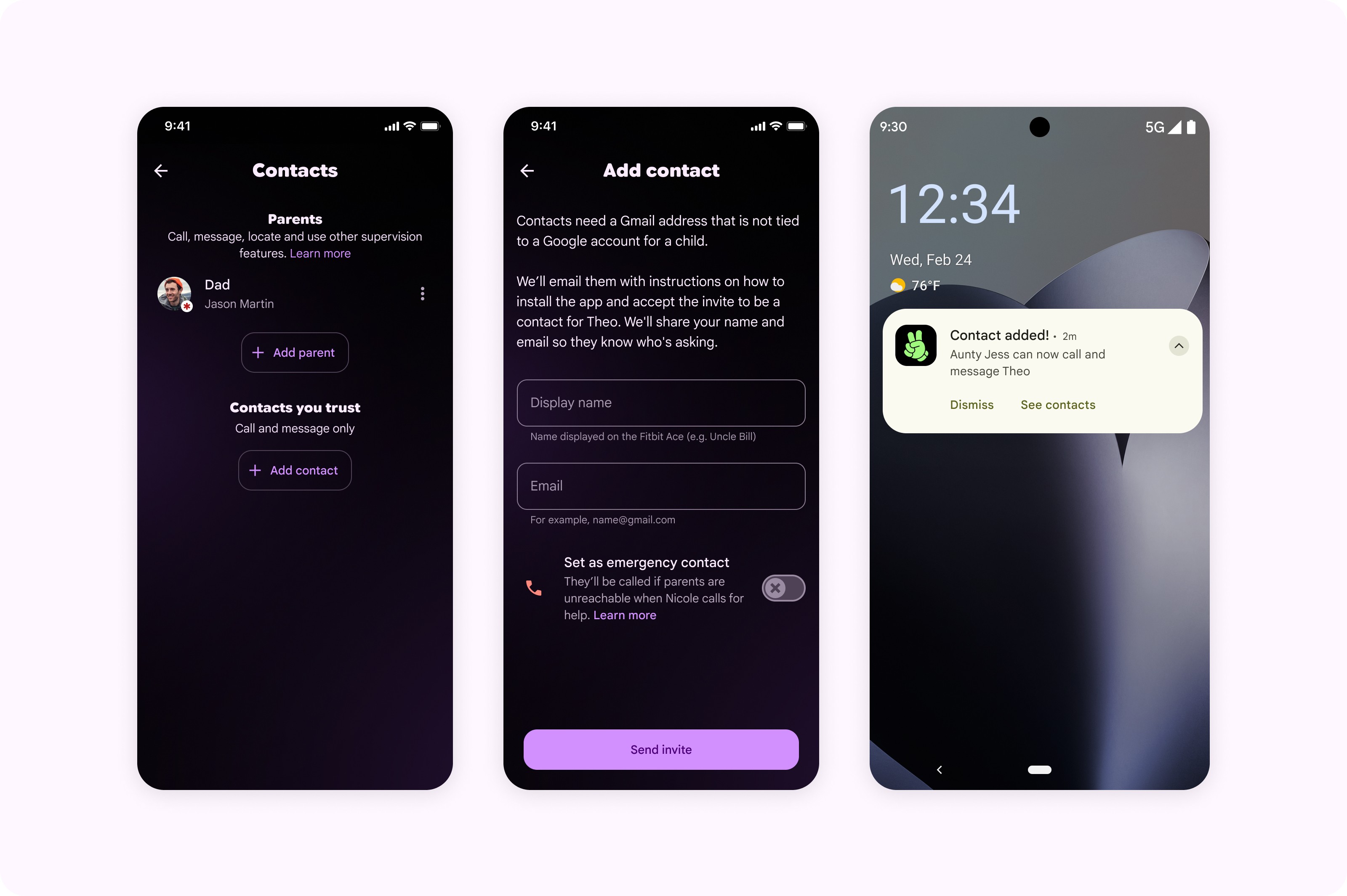 Trusted contacts invitation and permission hierarchy