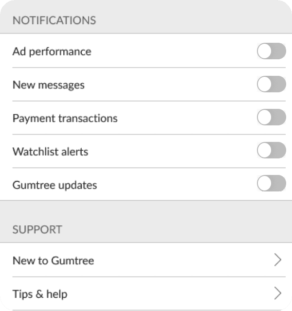 Prototype with notification controls shown together on one screen