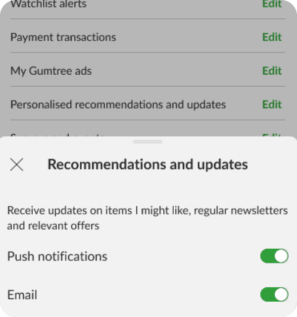 Prototype with notification categories hidden behind separate Edit controls