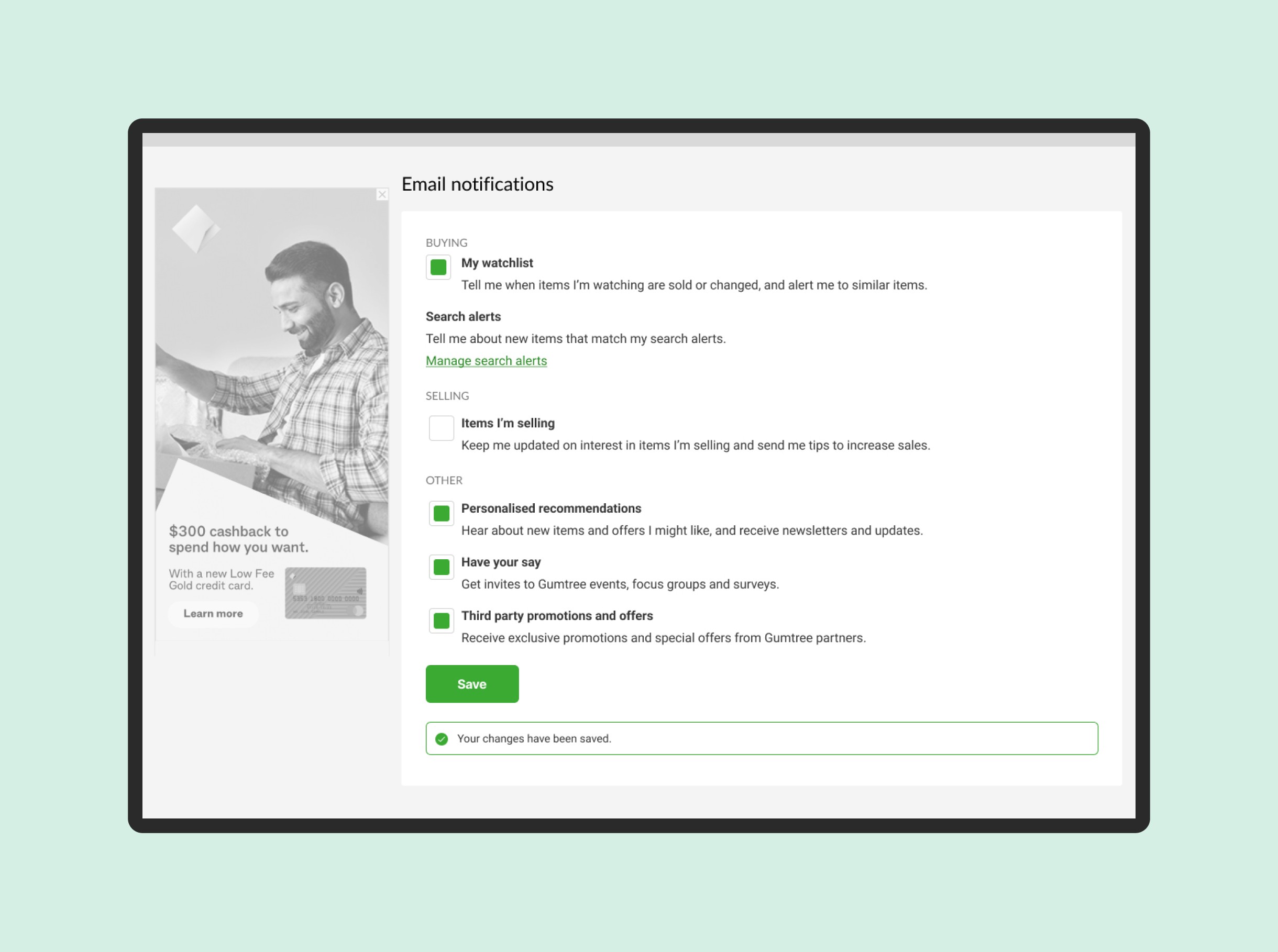 Email notification preferences on web