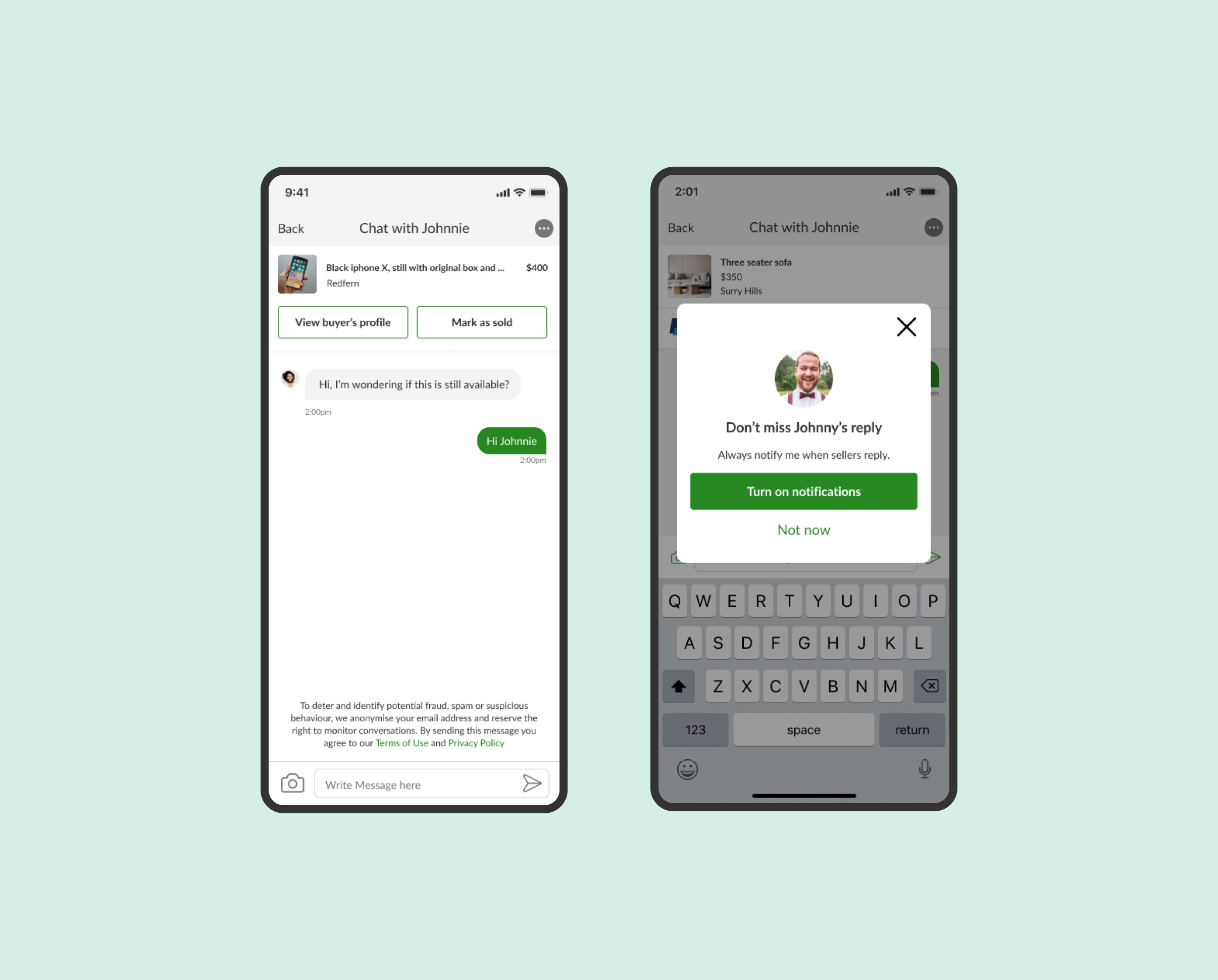 Message-sent prompt encouraging push notification opt-in