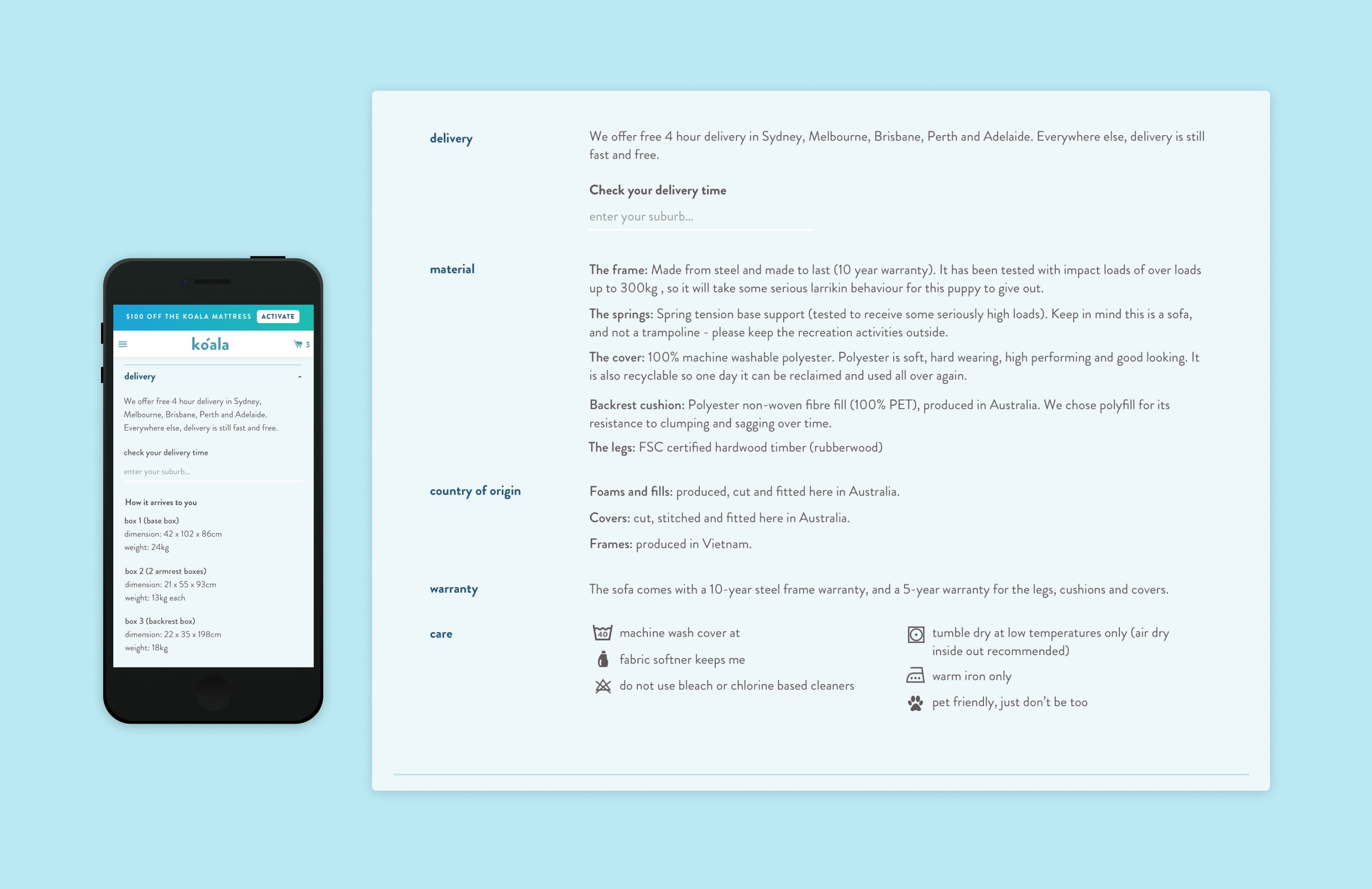 Product page layout improvements for mobile and desktop