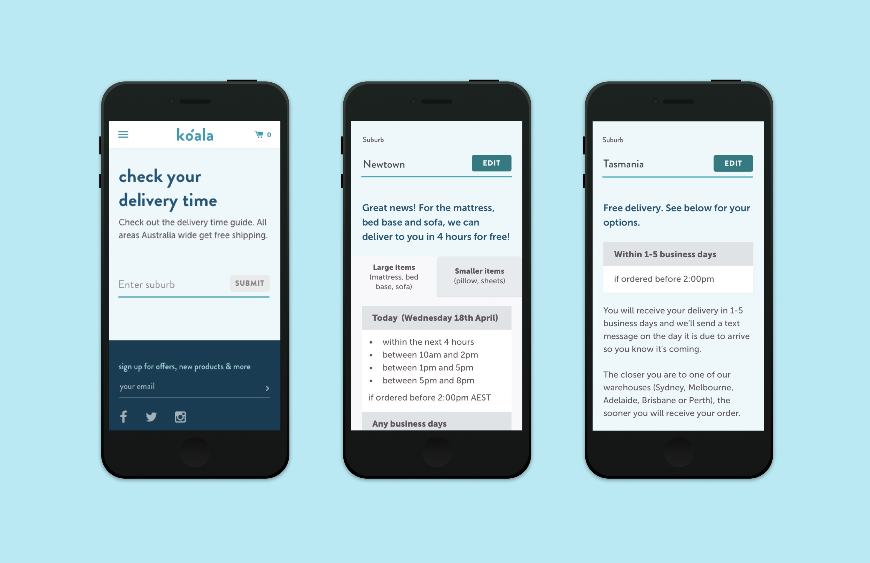 Postcode checker for delivery eligibility on product pages