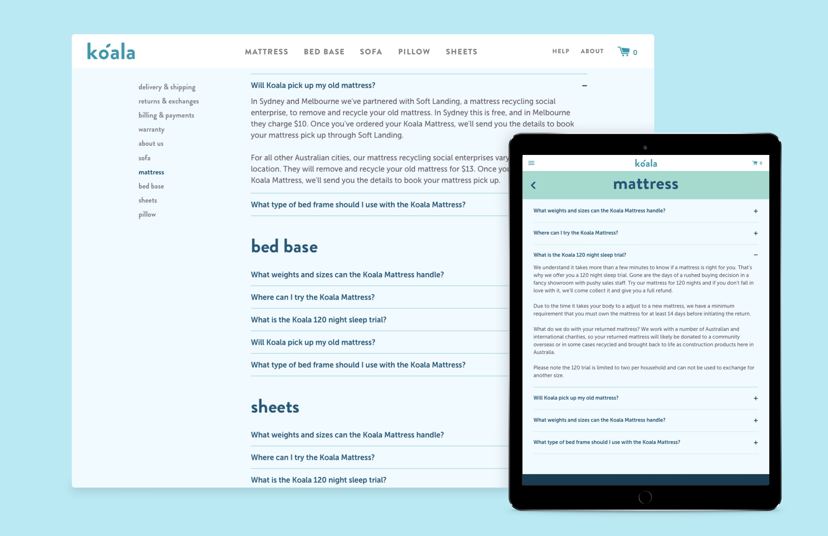 Categorized help centre with side navigation