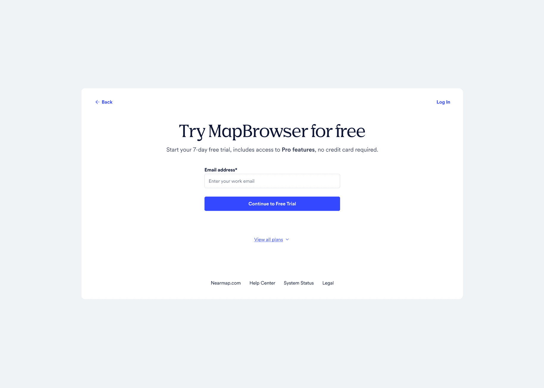 Free trial sign-up screen, approved but not live