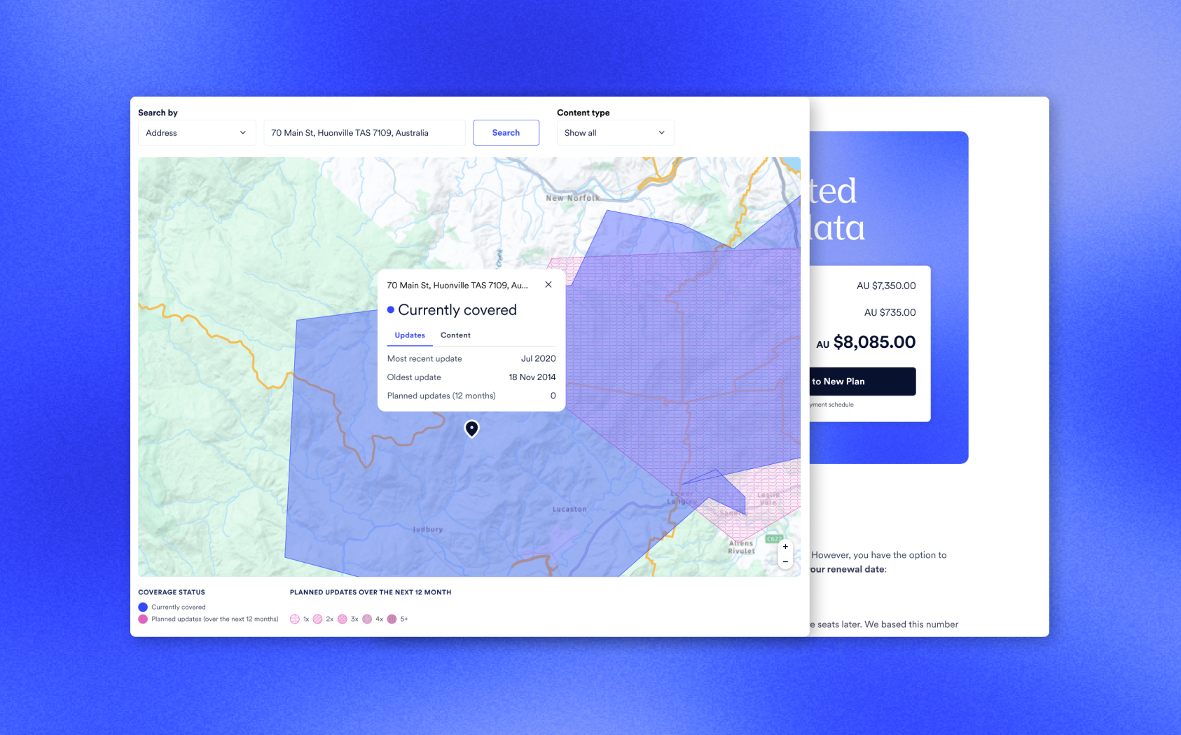 Nearmap coverage map design on a soft blue background